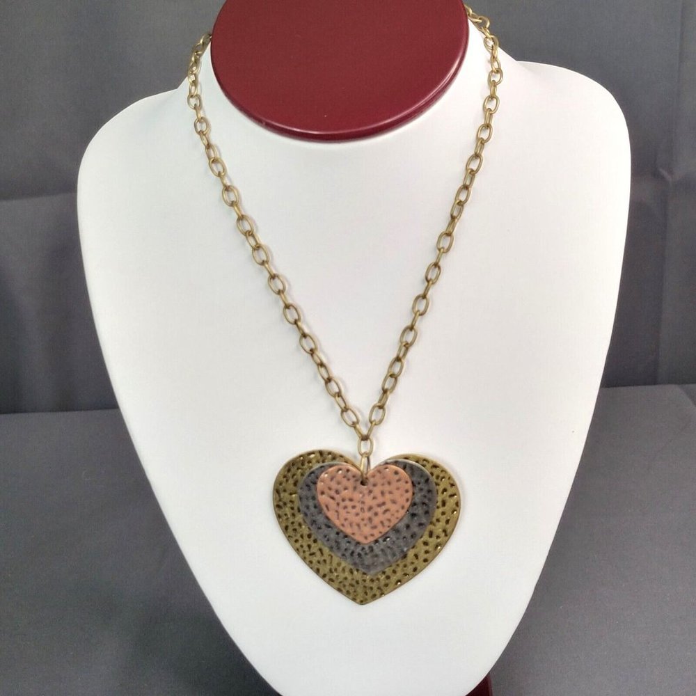Women's Fashion Cable Link Chain Gold Tone Necklace Multicolor Heart Pendant 16"